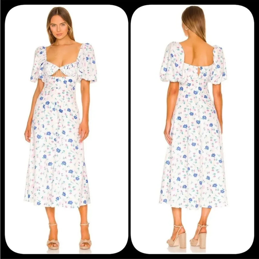 For Love & Lemons Lexy Maxi Dress White Floral Size S